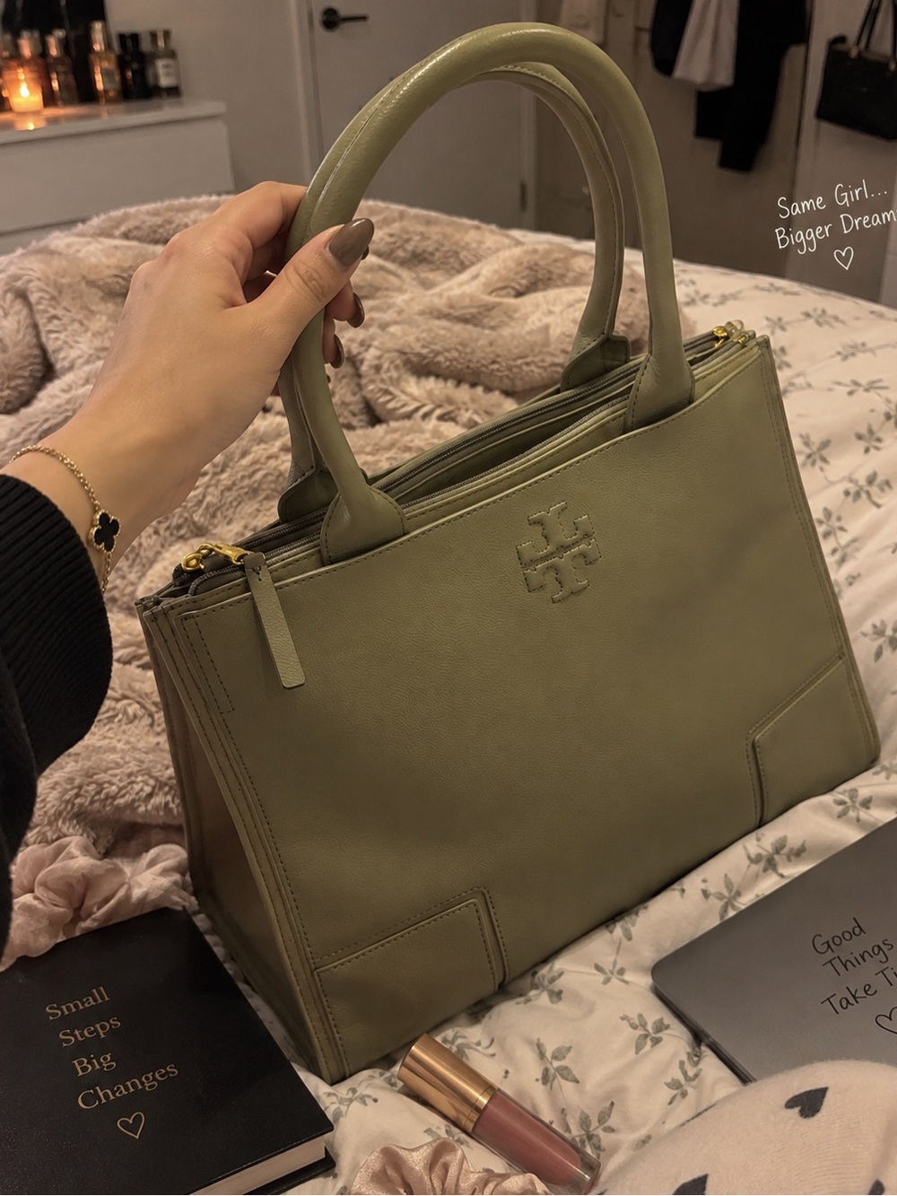 Tory Burch Olive Green Leather Satchel
